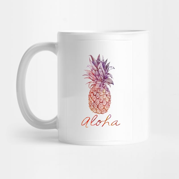 Aloha watercolor and chalk pastel Pineapple by SouthPrints